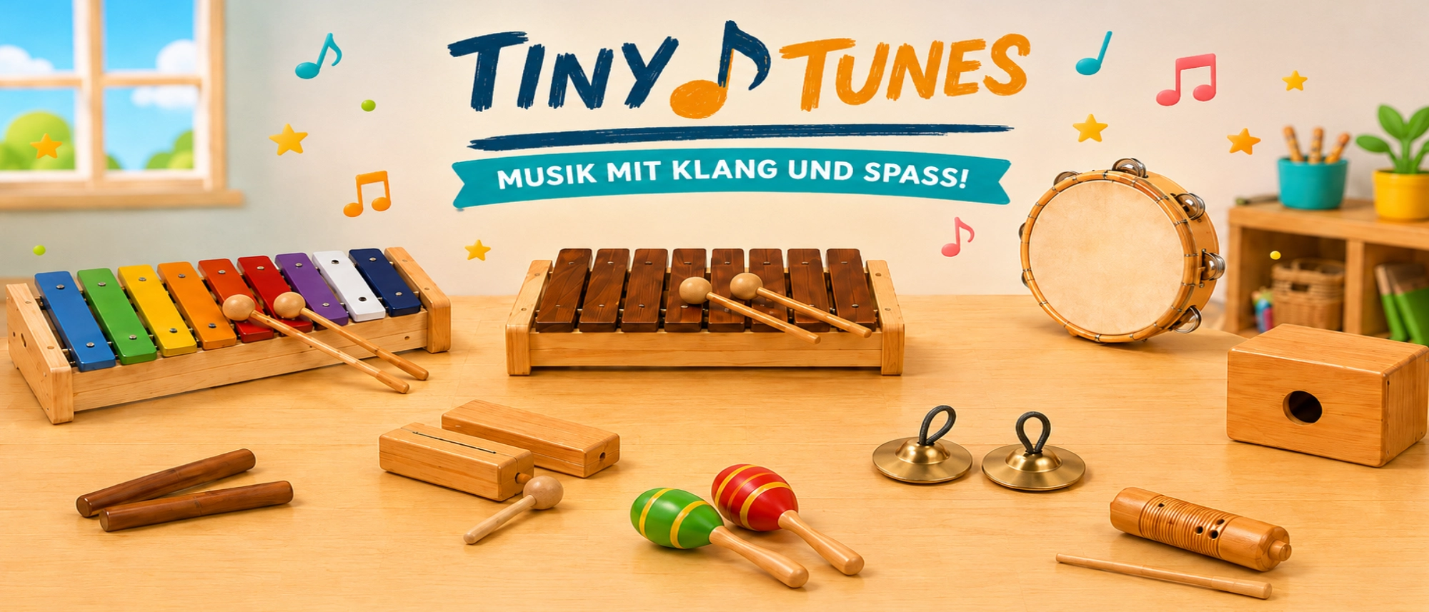 Kinder mit Instrumenten bei Tiny-Tunes