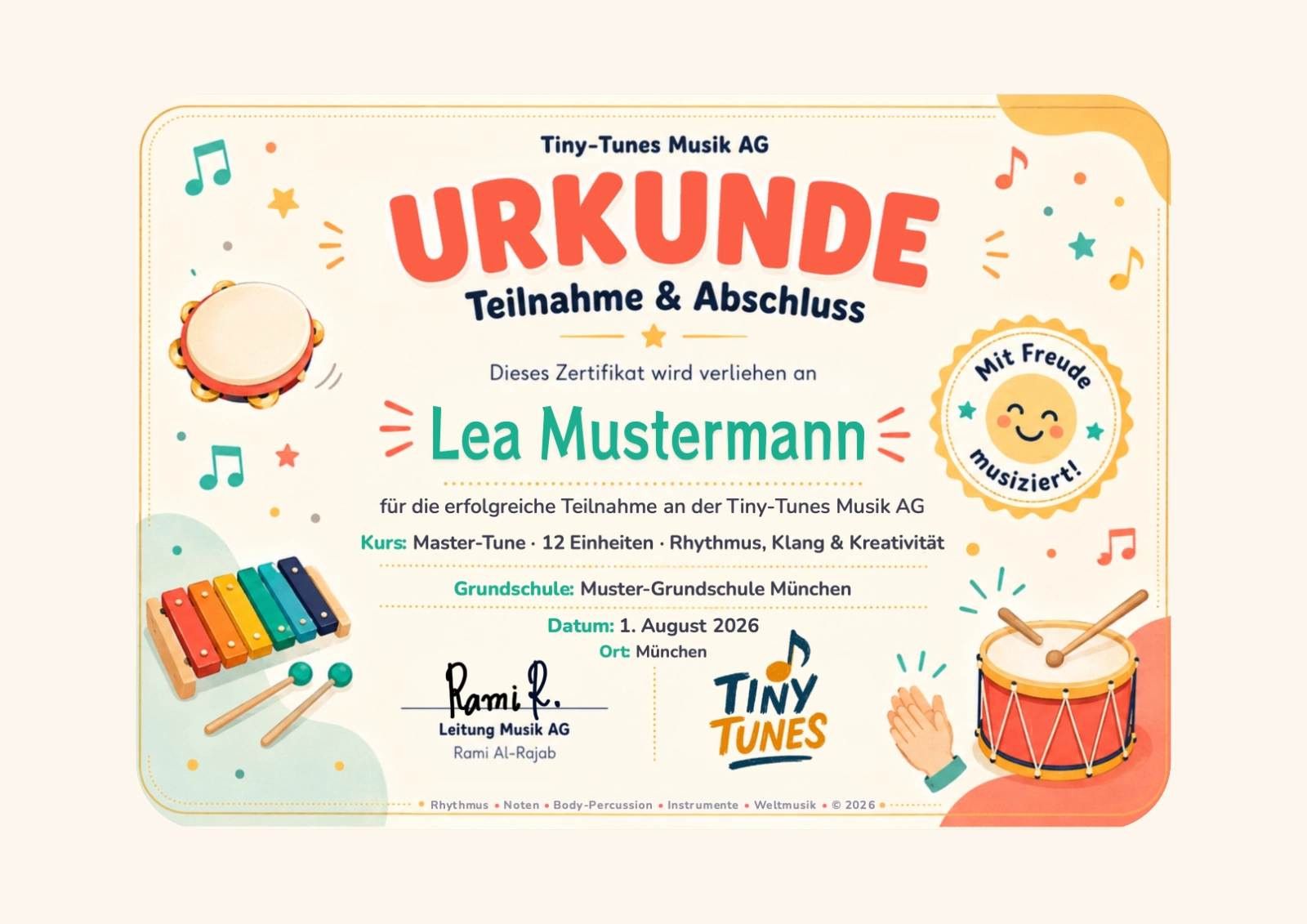 Muster eines Tiny-Tunes-Zertifikats
